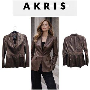 Akris Bergdorf Goodman Brown Lambskin Leather Blazer Jacket Tailored Snap Front